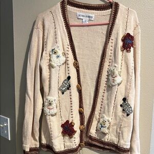 Vintage Victoria Harbour womennovelty cardigan with bear and sheep appliques.